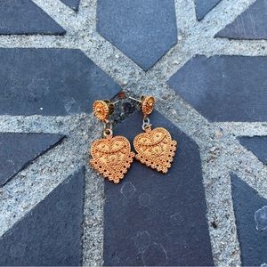 Indian Inspired, Heart Chandelier Earrings in Gold
